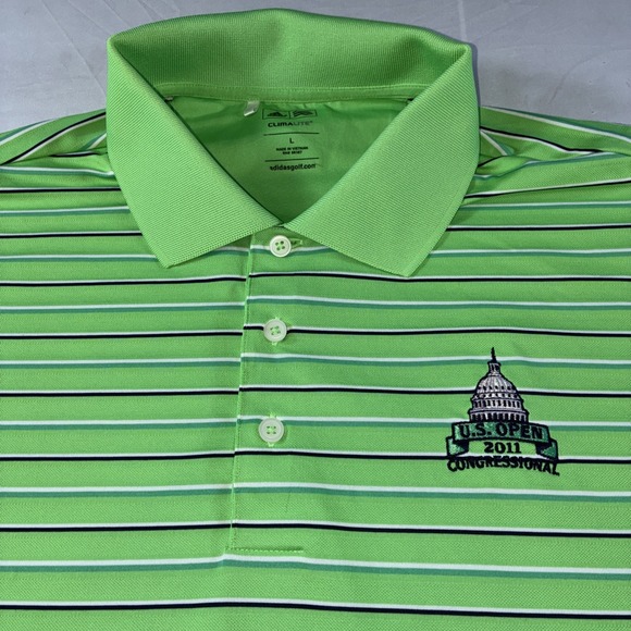 adidas Other - Adidas Mens US Open 2011 Congressional Golf Polo Shirt Lime Green Striped L